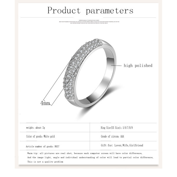 9398 Halfway studded Diamond Platinum ring bands love propose wedding engagement stainless steel