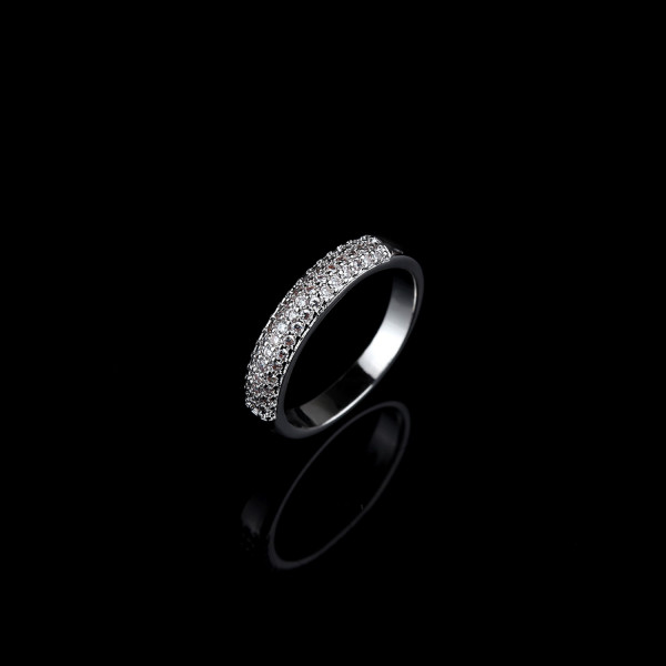 9398 Halfway studded Diamond Platinum ring bands love propose wedding engagement stainless steel