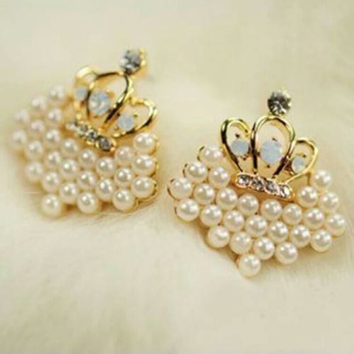 #1014 New South Korean Fashion Exquisite Love Crown Imitation Pearls Earrings