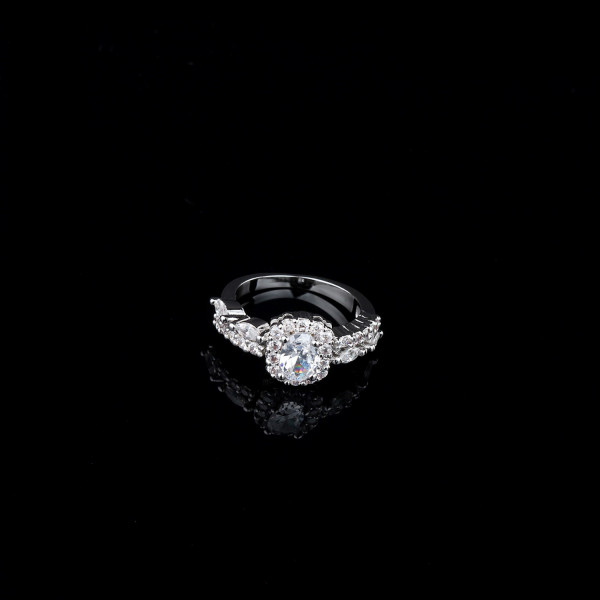 9423 2 Layer Diamond studded titanium girl women party gift proposal wedding engagement ring