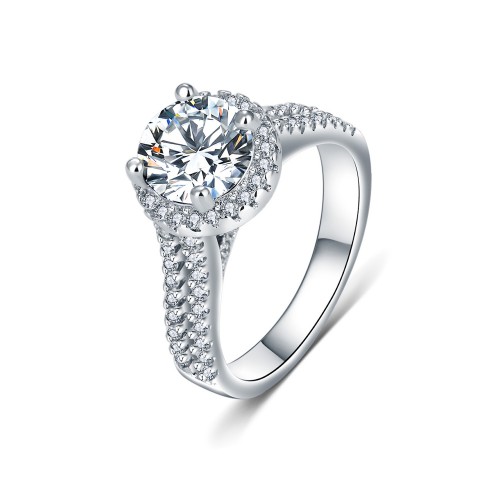 9437 Silver leaves Flower Big Diamond studded Wedding engagement Party love Girl Women Titanium ring
