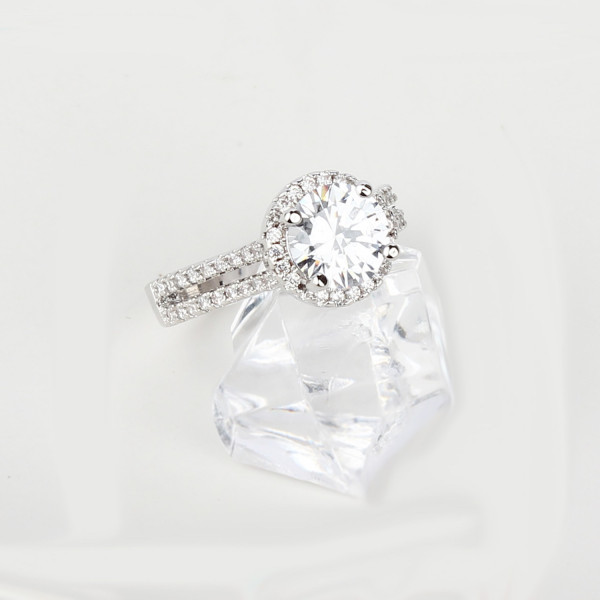 9437 Silver leaves Flower Big Diamond studded Wedding engagement Party love Girl Women Titanium ring
