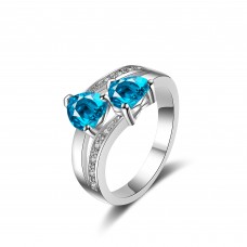 9439 Double Heart Blue Stone Wedding engagement Party love Girl Women Titanium ring