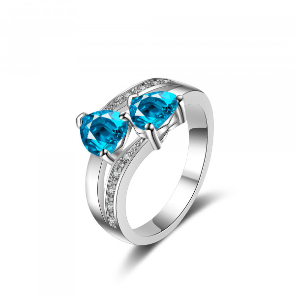 9439 Double Heart Blue Stone Wedding engagement Party love Girl Women Titanium ring