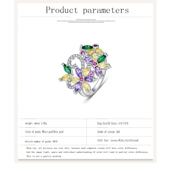 9440 Multi Colour Flower Wedding engagement Party love Girl Women Titanium ring