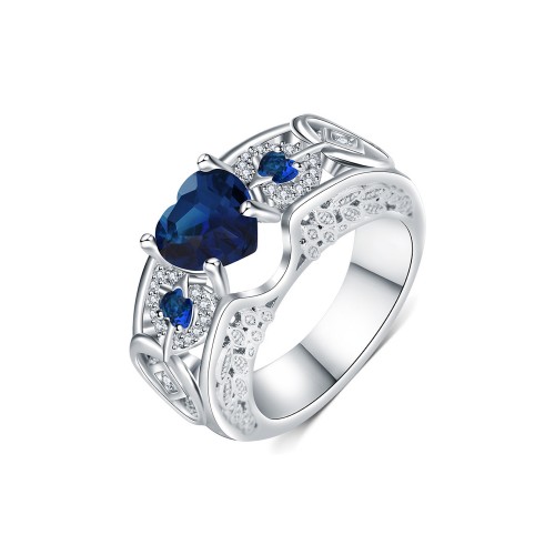 9443 Big Heart Blue Stone Wedding engagement Party love Girl Women Titanium ring