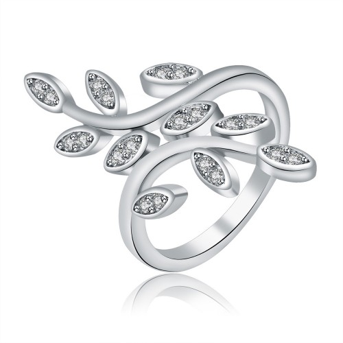 9446 Leaves design Silver Wedding engagement Party love Girl Women Titanium ring