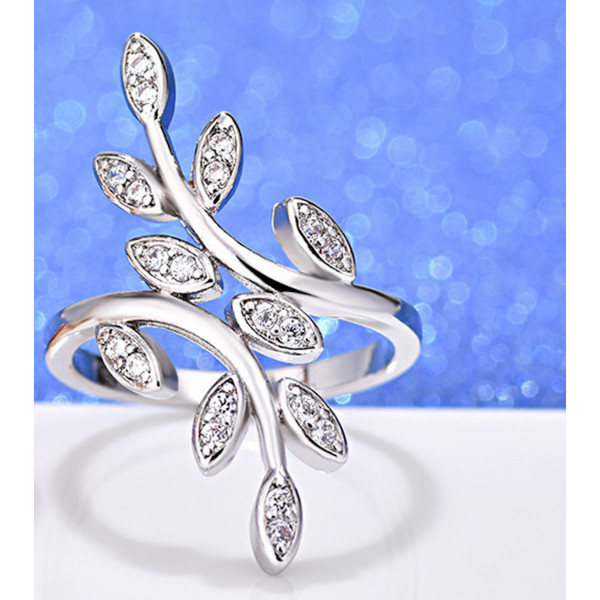 9446 Leaves design Silver Wedding engagement Party love Girl Women Titanium ring