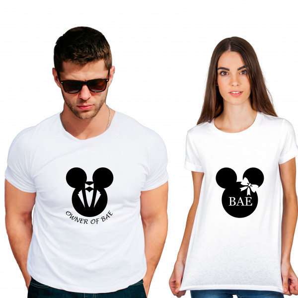 Bae Owner Cotton White Half sleeve round neck Couple Tshirt Bae Owner Cotton White Half sleeve round neck Couple Tshirt