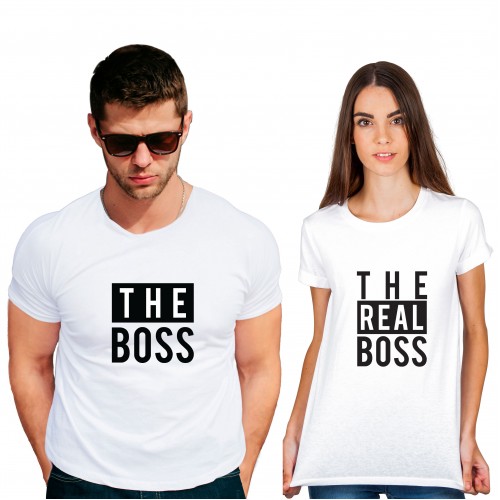 Boss Real Boss 2 Cotton White Half sleeve round neck Couple Tshirt