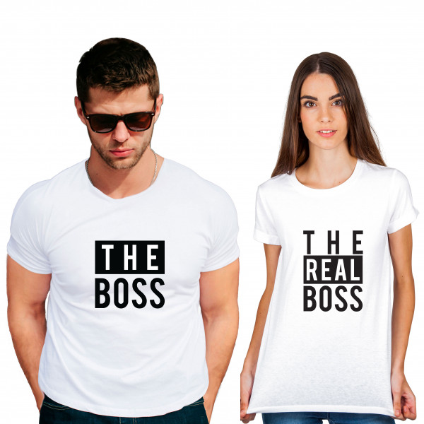 Boss Real Boss 2 Cotton White Half sleeve round neck Couple Tshirt Boss Real Boss 2 Cotton White Half sleeve round neck Couple Tshirt