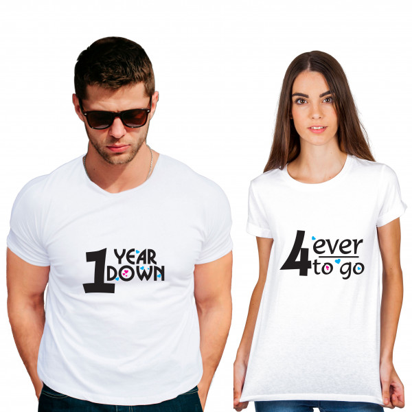 Forever to go Cotton White Half sleeve round neck Couple Tshirt Forever to go Cotton White Half sleeve round neck Couple Tshirt