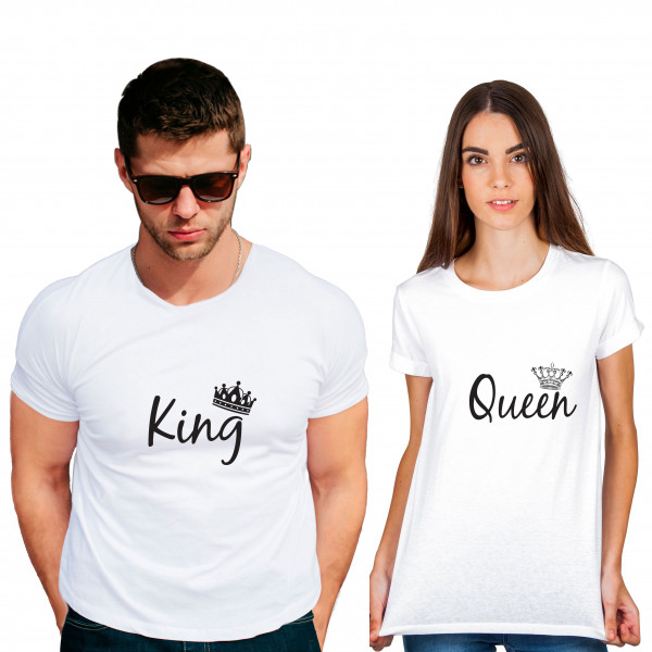 King Queen Cotton White Half sleeve round neck Couple Tshirt King Queen Cotton White Half sleeve round neck Couple Tshirt