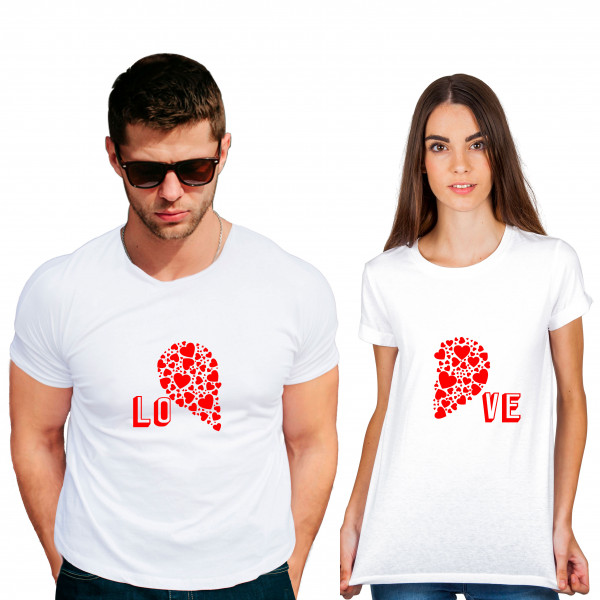 Love half heart Cotton White Half sleeve round neck Couple Tshirt Love half heart Cotton White Half sleeve round neck Couple Tshirt
