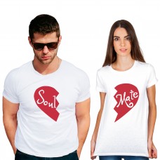 Soul mate3 Cotton White Half sleeve round neck Couple Tshirt