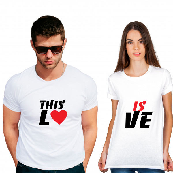 This is love Cotton White Half sleeve round neck Couple Tshirt This is love Cotton White Half sleeve round neck Couple Tshirt