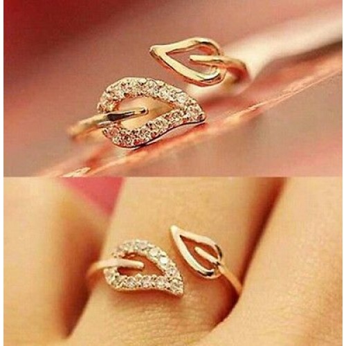 9001 New Simple Two Leaves Design Gold plated Crystal Ring