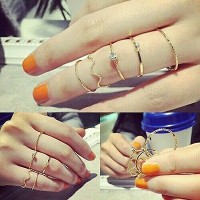 9004 5Pcs Women's Crystal Band Ring Wave Alloy Stack Above Knuckle Midi Rings