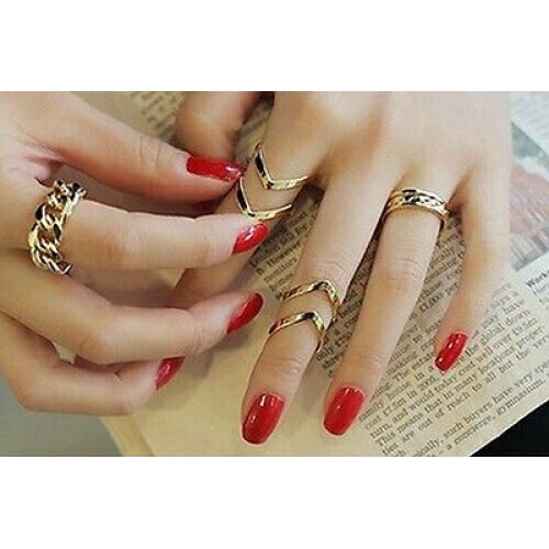 9008 Fashion Women's Warp Gold Above Band Midi Knuckle Ring Rings 3Pcs/Set