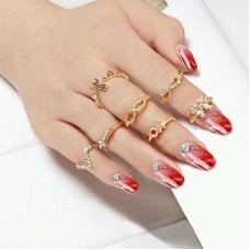 9010 1 Set 7 pcs Women Rhinestone Bowknot Knuckle Mid Finger Tip Stacking Ring