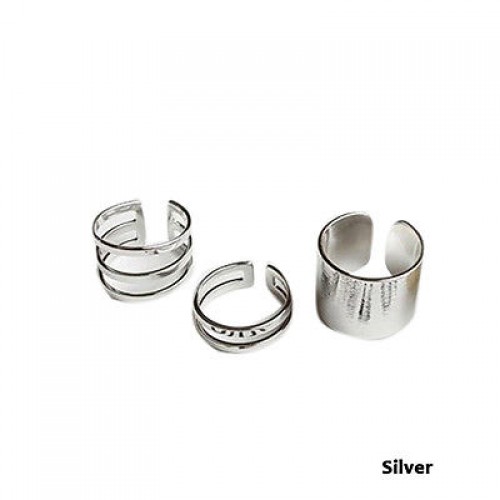 9015 3 pcs /Set Shiny Silve Plated Plain Band Midi Mid Finger Knuckle Rings Set