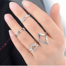 9012 Women Arrow Silver Ring Triangle Joint Knuckle Ring Set of 5 Rings