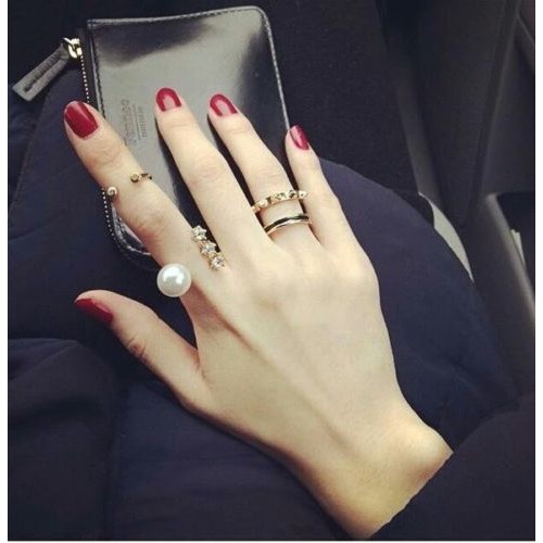9014 3 pcs/set Personalized rivets ring, Artificial pearl index finger ring
