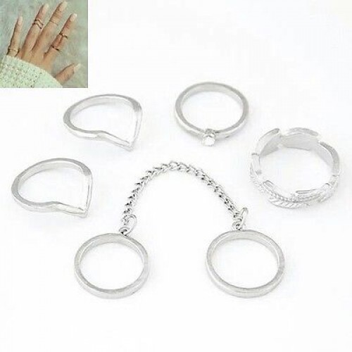 9018 Hot Unique adjustable Ring Set Punk Silver Color Knuckle Rings 5 pc set