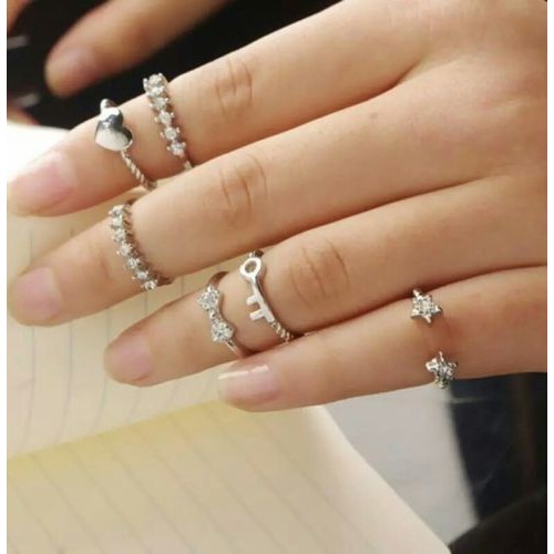 9019 6pcs/set Finger Rings Set Heart Bowknot Mid Knuckle Silver ring