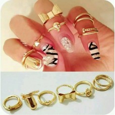 9021New Fashion 7Psc/Lot Gold Plated Alloy Heart Bow Skull Fingernail Rings