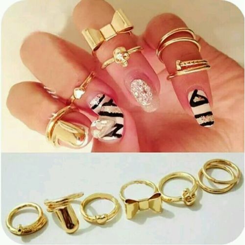 9021New Fashion 7Psc/Lot Gold Plated Alloy Heart Bow Skull Fingernail Rings