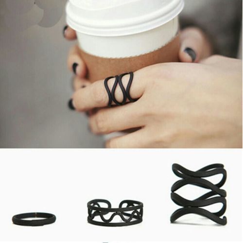 9023 3 pieces/set Black Metal Cross Knuckle Ring Set For Women Punk Retro rings