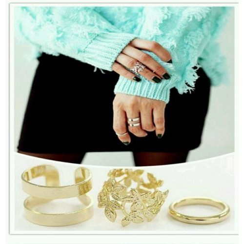 9024 3 pcs/ lot  Vintage Punk Style Metal Gold Plated Knuckle Band Midi ring