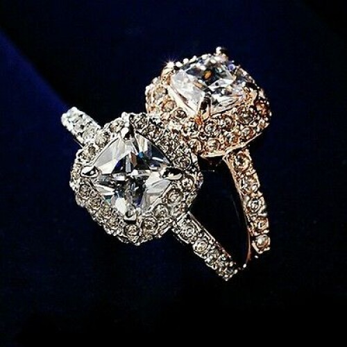 9025 Bridal Wedding Engagement Party Shiny Luxury Rhinestone Silver Plated Ring