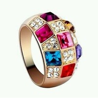 9029 Women's Luxury Colorful Rhinestone Golden Alloy Ring Cocktail Party ring