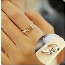 9031 Cute Musical Note Adjustable Openings Rhinestone Silver Plated Rings