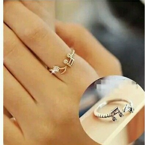 9031 Cute Musical Note Adjustable Openings Rhinestone Silver Plated Rings