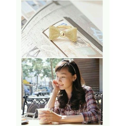 9047 New Fashion gold plated Noble Cute Bow Adjustable Ring