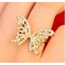 9055 Women's Fashion Hollow Full Rhinestone Crystal Bow Butterfly Opening Ring