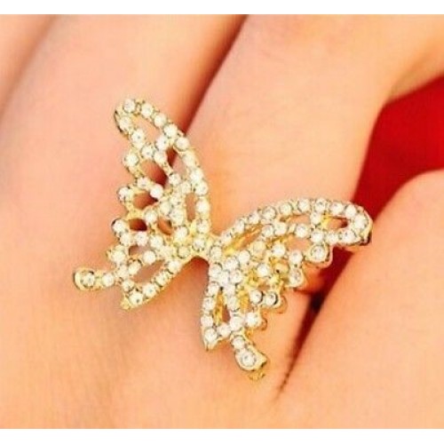 9055 Women's Fashion Hollow Full Rhinestone Crystal Bow Butterfly Opening Ring