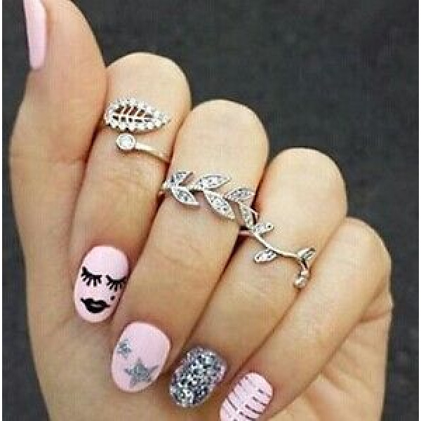 9057 3 pcs a set Fashion Punk style imitation leaf Gold plated Ring Set