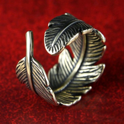 9073 Retro Silver Feather Shaped Women Statement Rings Party Wedding Ring