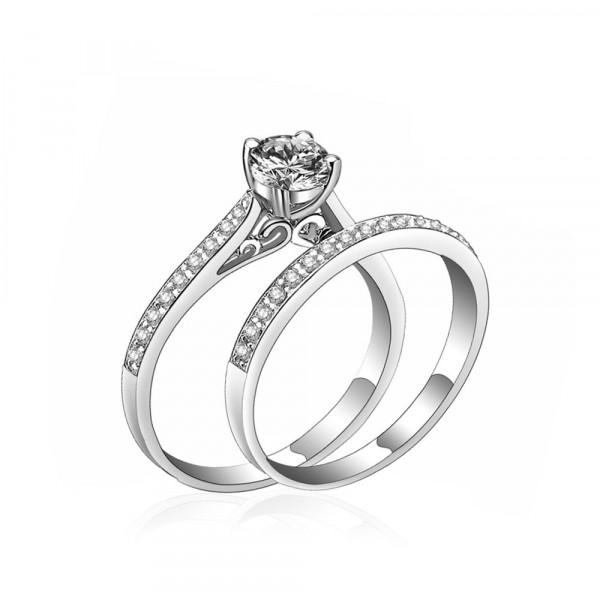 9074 Silver Ring Pair Women's Jewellery Crystal Wedding Engagement Head Panel 9074 Silver Ring Pair Women's Jewellery Crystal Wedding Engagement Head Panel