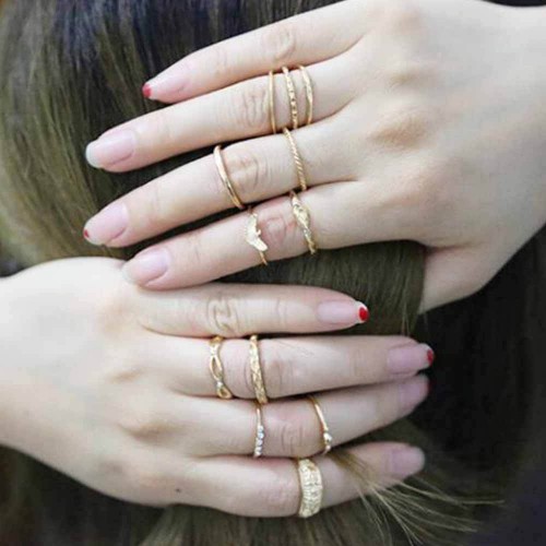 9077 12 pc/set Charm Gold Color Midi Finger Ring Set for Women Vintage Punk