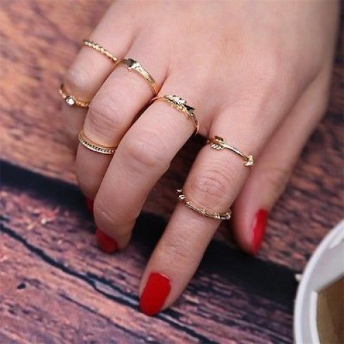 9081 7 Pcs/Set  Pirate Finger Ring Set Classic Crystal Zinc Alloy Nail Rings