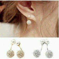 #1003 New Double Side Earrings Crystal Ball Gold Plated Simulated Pearl Earrings