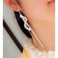 #1004 Women Fashion S-Shape Long Tassels Rhinestone Hook Dangle Linear Earrings