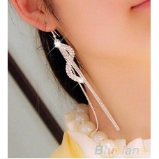 #1004 Women Fashion S-Shape Long Tassels Rhinestone Hook Dangle Linear Earrings