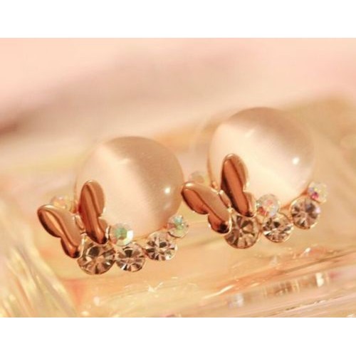 #1007Korean jewelry imitation diamond temperament butterfly bright opal earrings