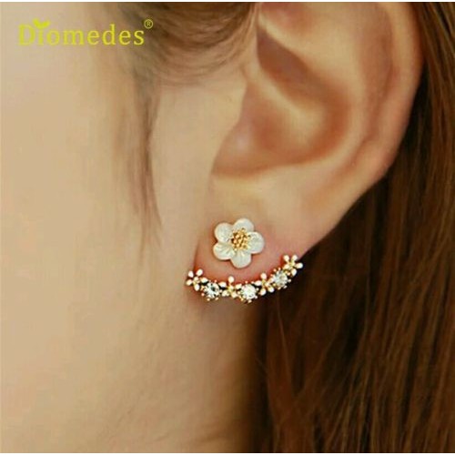 #1024 Newly Design Fashion Flower Rhinestone Silver Plated Ear Stud Earrings